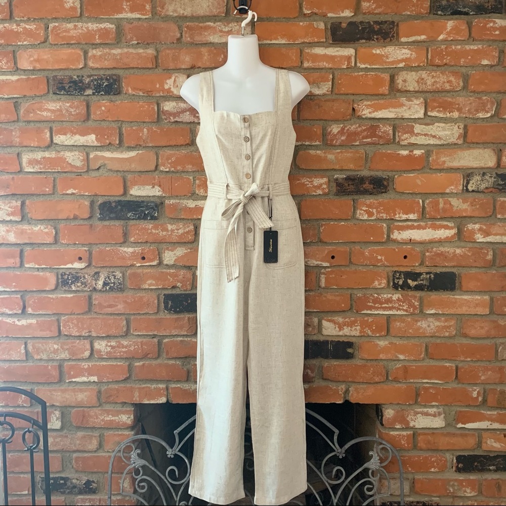 Shinestar Button Down Belted Jumpsuit